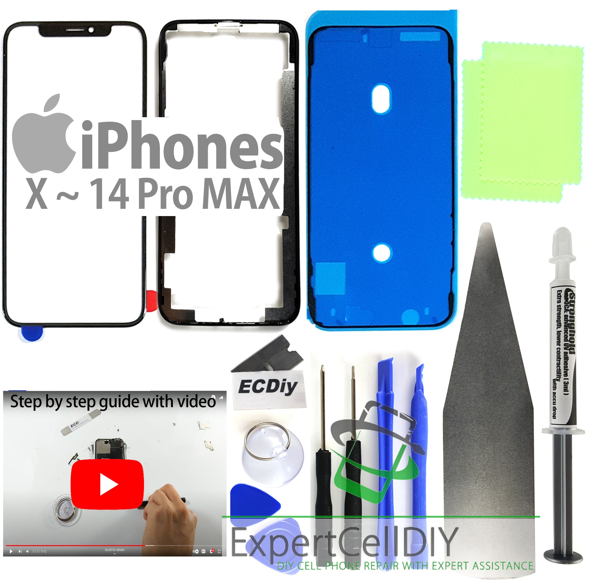 Scene Kamel Forebyggelse Patent Pending DIY Apple iPhone X~14 Pro Max Front Screen Glass Repair Kits  – ExpertCellDIY